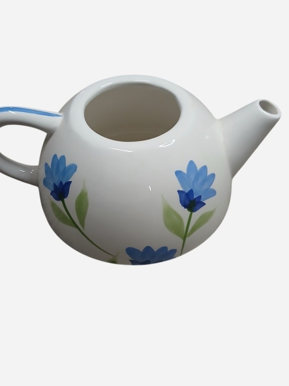 Vintage Blue Floral Ceramic Teapot - White